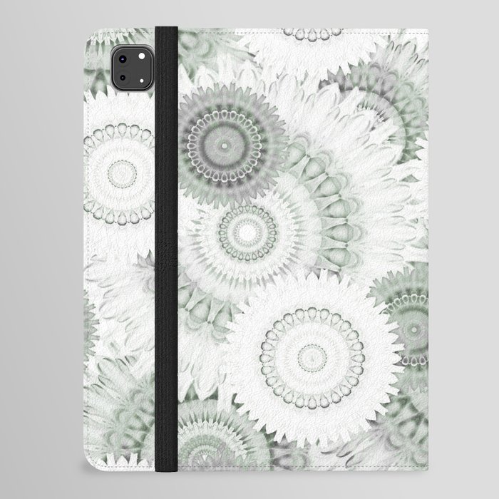 Soft lit mandalas in light moss green and grey iPad Folio Case