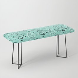 Black and White Paisley Pattern on Mint Blue Background Bench