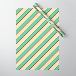 [ Thumbnail: Beige, Sea Green, Aquamarine & Brown Colored Lines Pattern Wrapping Paper ]