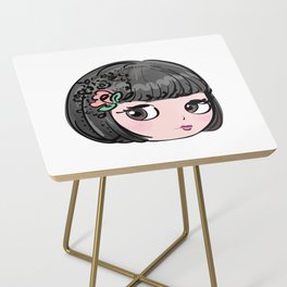 blythe doll face, black hair illustration Side Table