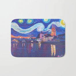 Starry Night in Regensburg  Van Gogh Inspirations on River Danube Bath Mat