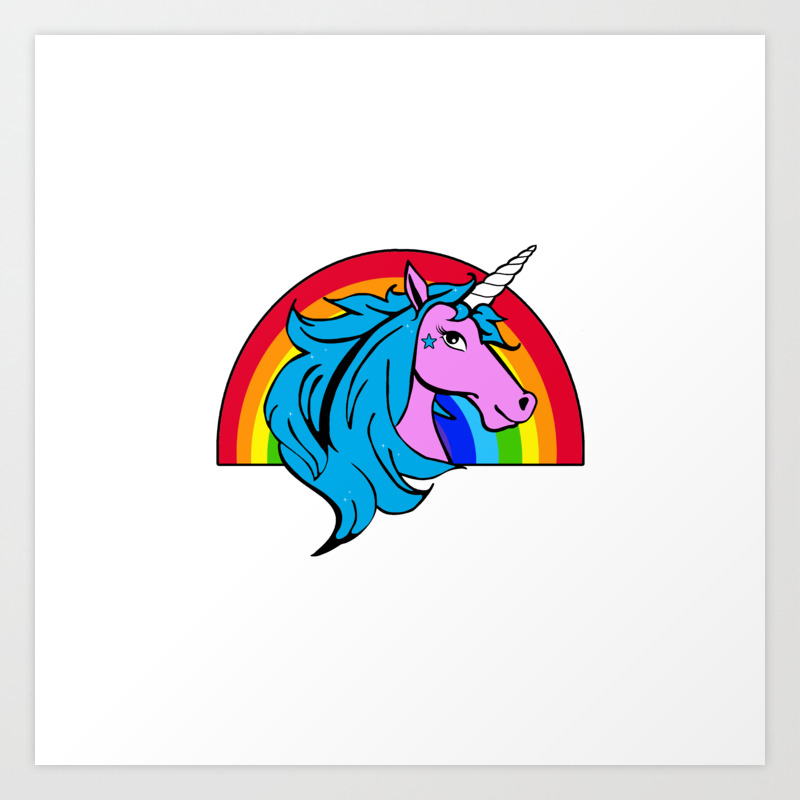 Colorful Cartoon Unicorn Rainbow Blue Art Print By Rachybattlebot Society6