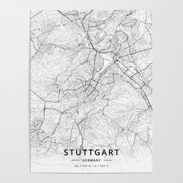 Stuttgart, Germany - Light Map Poster