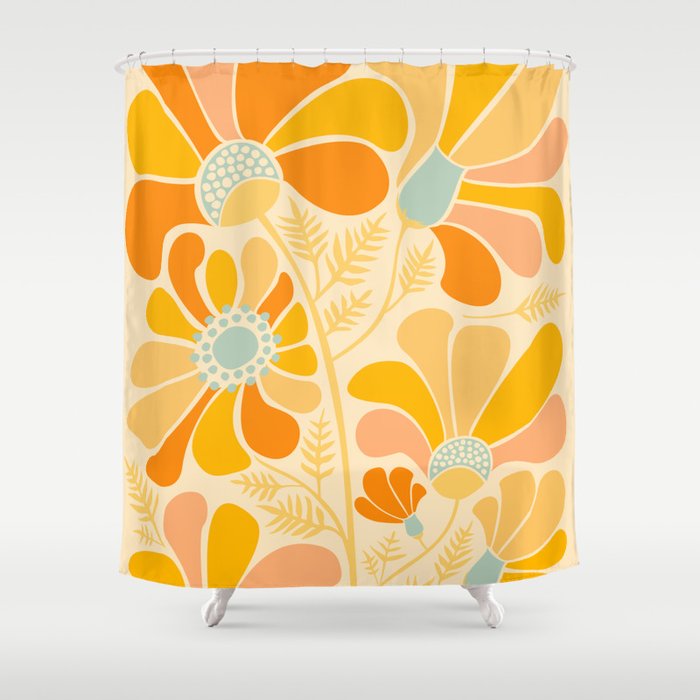 Sunny Flowers Floral Illustration Shower Curtain