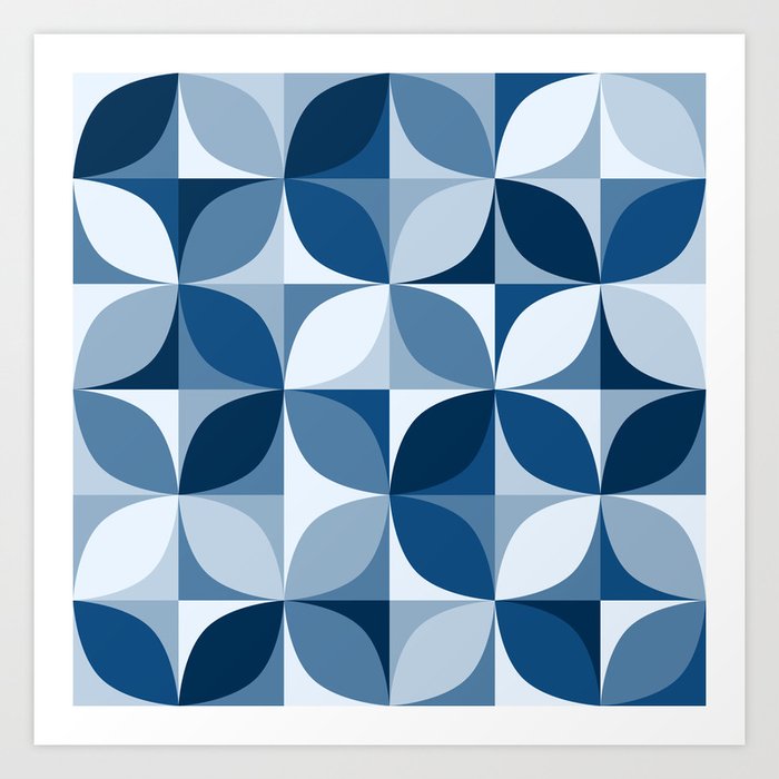 Classic blue retro circles mosaic Art Print