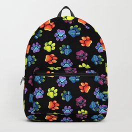 Black Rainbow Paw Print Pattern Backpack