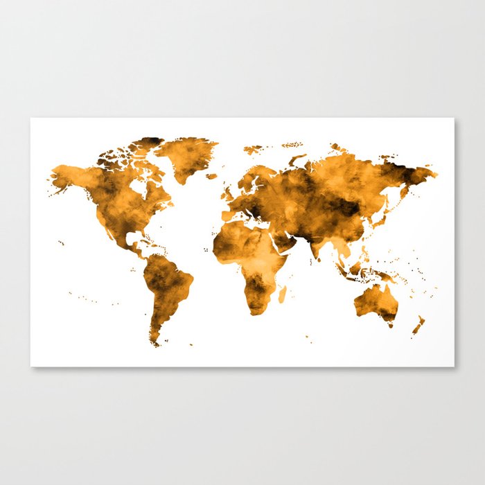 World Map Burnt Orange Brown Vintage Canvas Print