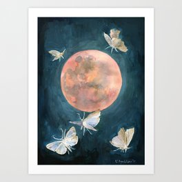Drop of Red, Blood Full Moon, Night Sky Art Print | Acrylic, Surrealism, Night, Moths, Wolfmoon, Lamp, Sureal, Bloodmoon, Moonillustration, Interesing 