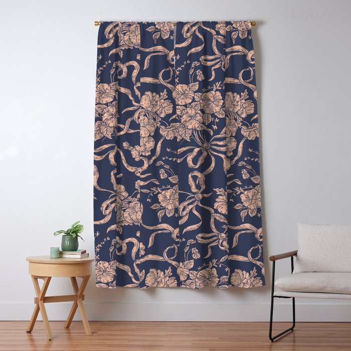 Modern Vintage Navy Blue Rose Gold Polka Dots Floral ...