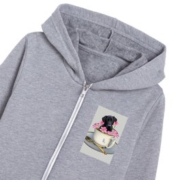 Coffee Cup with Labrador Retriever and Lotos Flower Kids Zip Hoodie