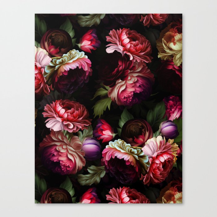 Baroque Opulent Night Flower Garden Canvas Print