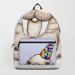 I am the walrus...with a party hat and snow cone...goo goo g' joob! Backpack | Animalart, Animalgifts, Children, Rainbow, Digital, Sea, Birthdaygifts, Fantasy, Drawing, Whimsical 