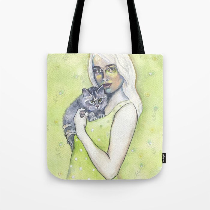 Girl with cat - by Fanitsa Petrou Tote Bag