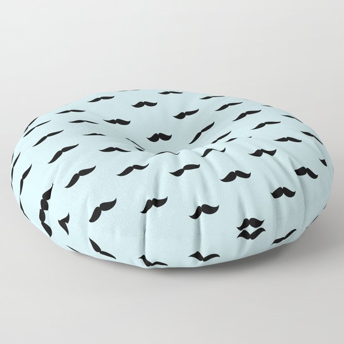 Black Mustache pattern on baby blue background Floor Pillow