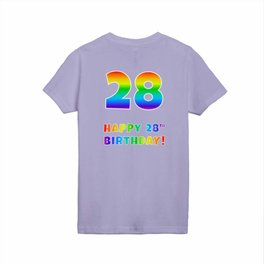 [ Thumbnail: HAPPY 28TH BIRTHDAY - Multicolored Rainbow Spectrum Gradient Kids T Shirt Kids T-Shirt ]