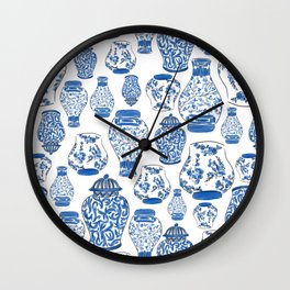 Chinoiserie Blue and White Jars Wall Clock