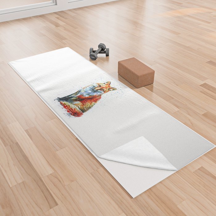 FOX 2 watercolor Yoga Towel
