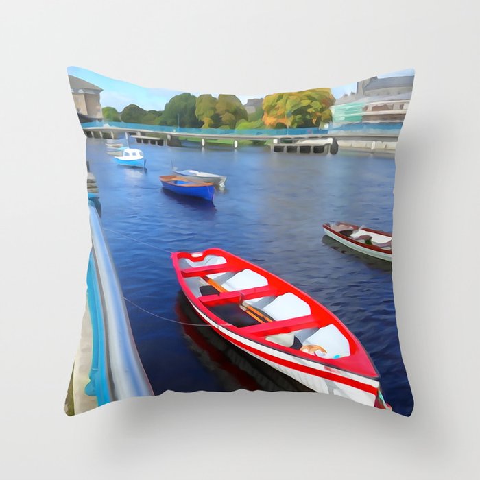 Boats on the River Throw Pillow