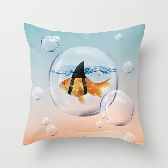 Shark Fin Goldfish in a Bubble Throw Pillow