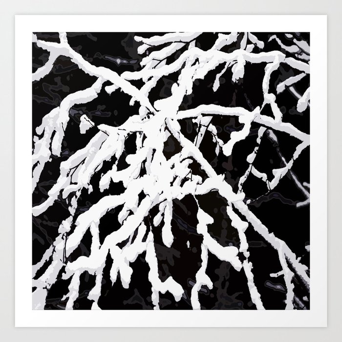 Snowy branches on black background decor society6 art print Snowy branches on black background decor society6 art print