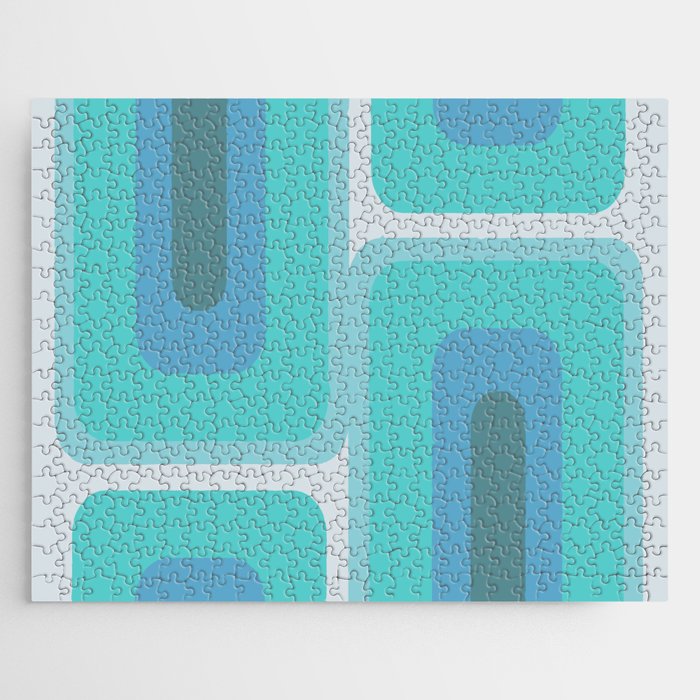 Mid Century Modern Long Rectangles Turquoise Blue Jigsaw Puzzle