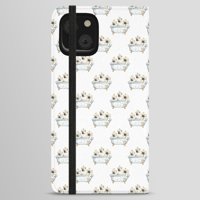 Pug taking bath watercolor painting iPhone Wallet Case
