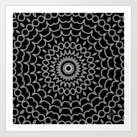 Mandala Fractal in Black and White Art Print