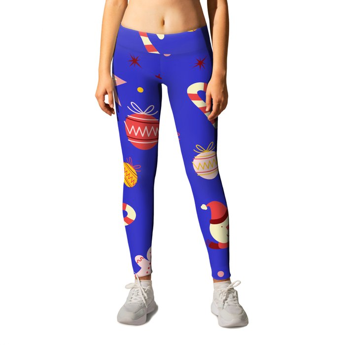 Christmas Pattern Funny Elements Blue Leggings