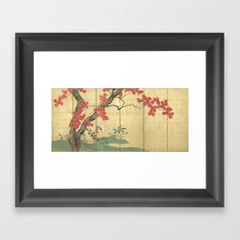 Maple Tree Japanese Edo Period Six-Panel Gold Leaf Screen Framed Art Print