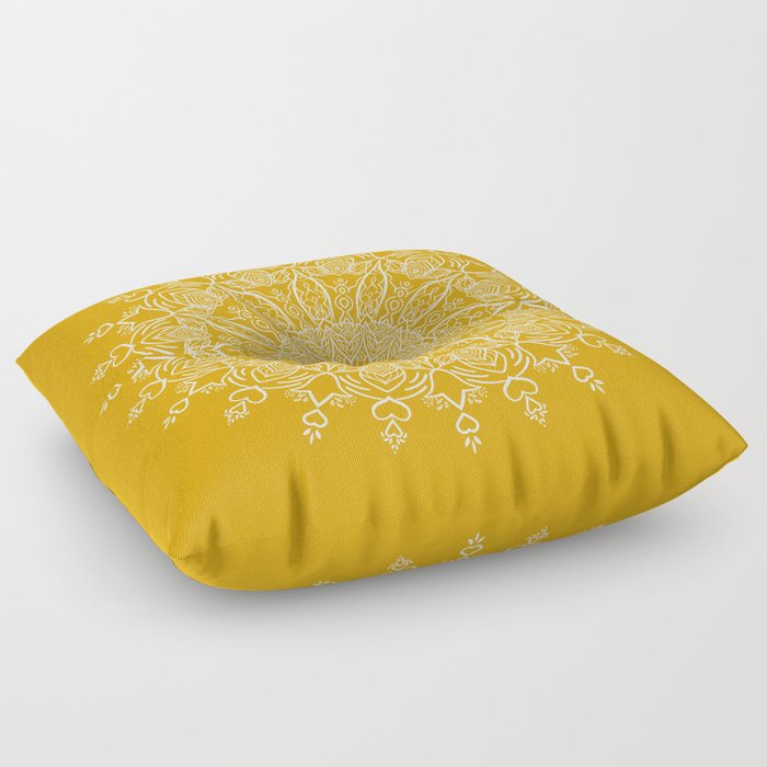 Tulip Mustard Yellow Boho Mandala Floor Pillow