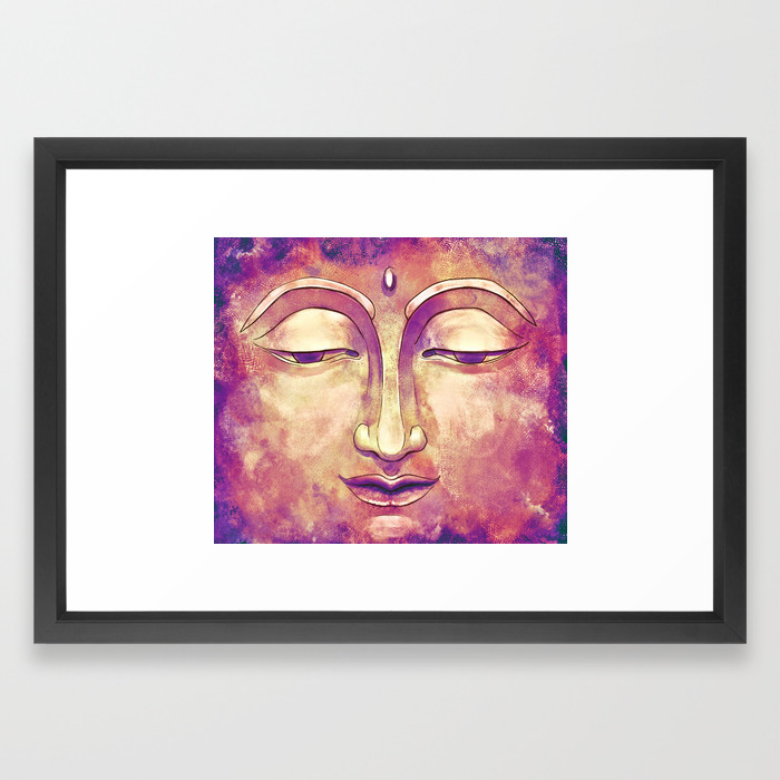 Trippy Buddha Face Painting In Pink And Orange For Girls Framed