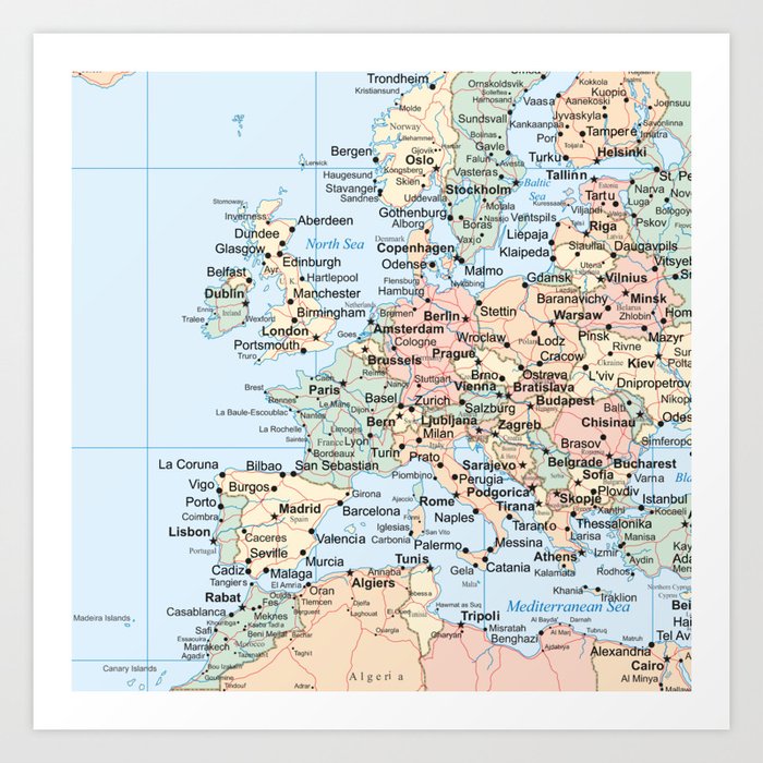 World Map Europe Art Print By Artprink Society6