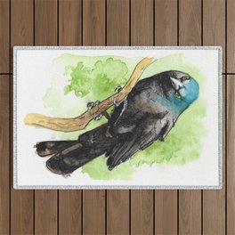 Watercolor Grackle Bird Outdoor Rug