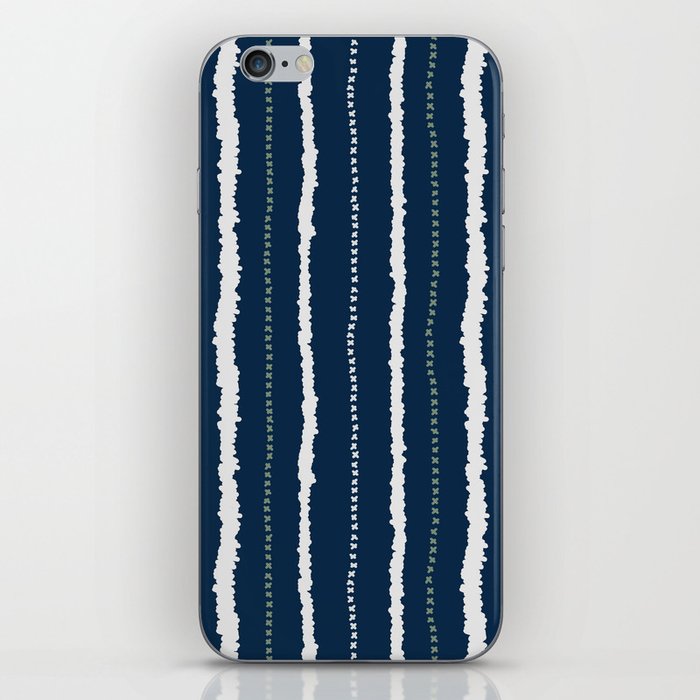 Navy Blue and Sage Stripes iPhone Skin