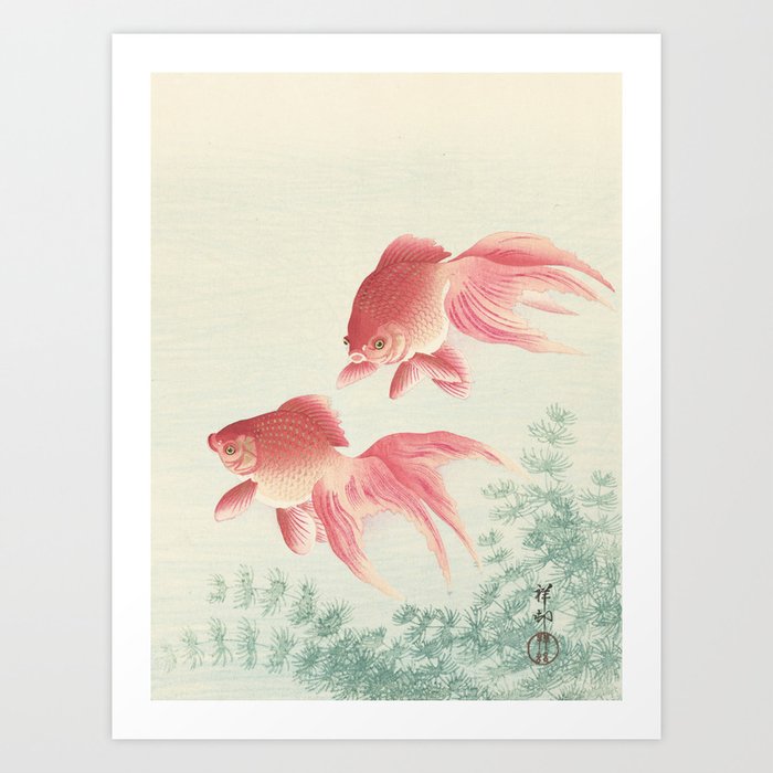 Ohara Koson Two Goldfish and Waterweed Japanese Asian Art Art Print