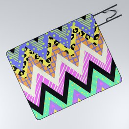 Trendy hipster neon colors geometric chevron Picnic Blanket
