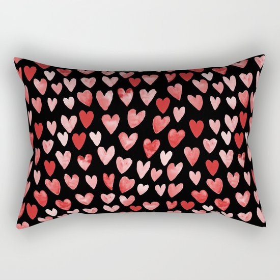 Watercolor Hearts pattern black red and pink minimal valentines day perfect gift for love Rectangular Pillow