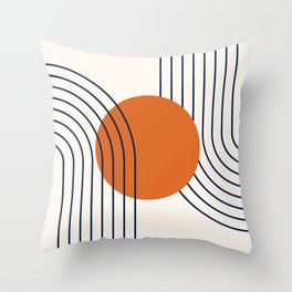 Geometric Lines in Navy Blue Orange 1 (Rainbow Abstraction) Throw Pillow
