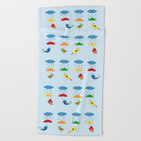 Birds with umbrellas Beach Towel