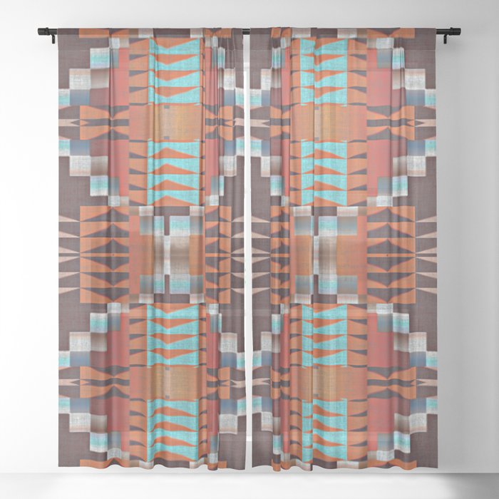 Native American Indian Tribal Mosaic Rustic Cabin Pattern Sheer Curtain