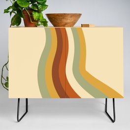 70s Retro Style Abstract Rainbow in Yellow, Green, Brown and Orange Credenza