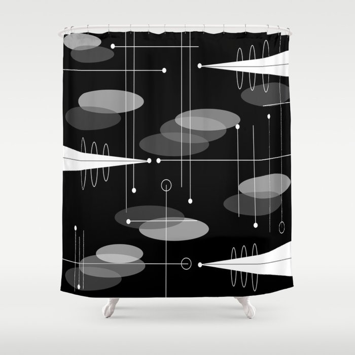 Atomic Space Age Black Shower Curtain By Kippygirl Society6 Atomic Space Age Black Shower Curtain
