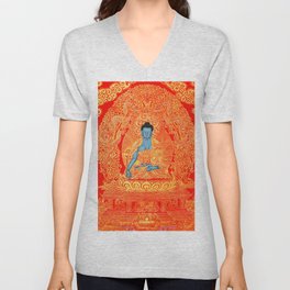 Tibetan Buddhist Medicine Buddha Gold Thangka V Neck T Shirt