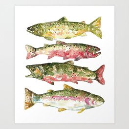 Trout species fish watercolor painting Art Print