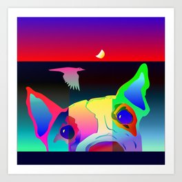 BIRD MOON DOG Art Print