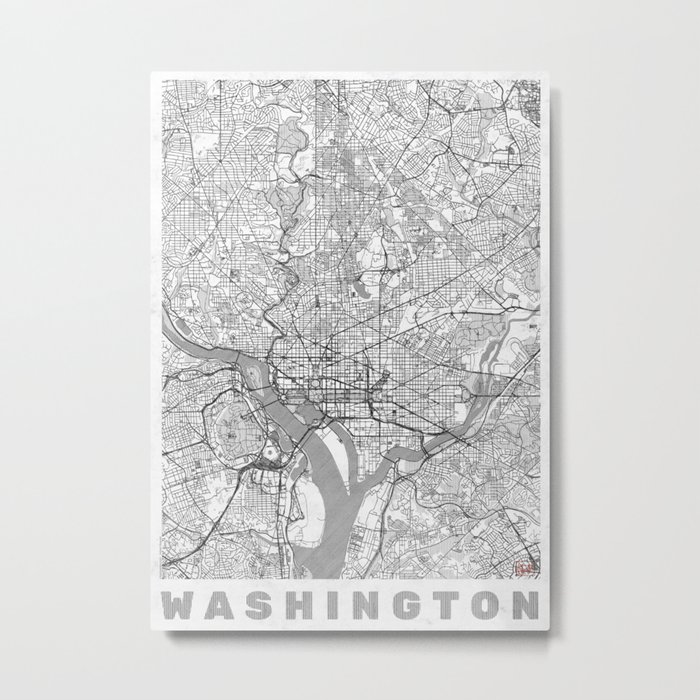 Washington Map Line Metal Print