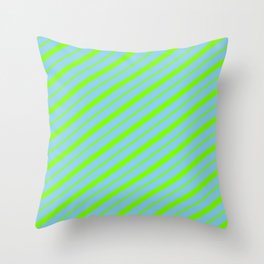 [ Thumbnail: Sky Blue & Green Colored Striped/Lined Pattern Throw Pillow ]