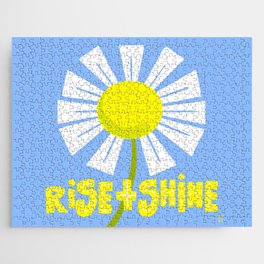 Rise And Shine Retro Modern Daisy Flower Sky Blue Jigsaw Puzzle