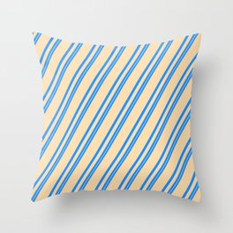 [ Thumbnail: Blue and Tan Colored Stripes Pattern Throw Pillow ]