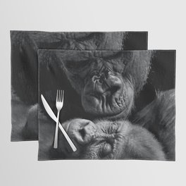 Gorilla mother and child portrait black and white nature photograph - photography - photographs Placemat